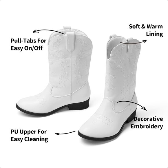 Kids Dark White  Toddler Little Cowboy Western Square Toe Riding Calf Boots - Picture 4 of 6